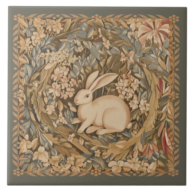 Vintages Kaninchen im mittelalterlichen Stil Fliese (Vorderseite)