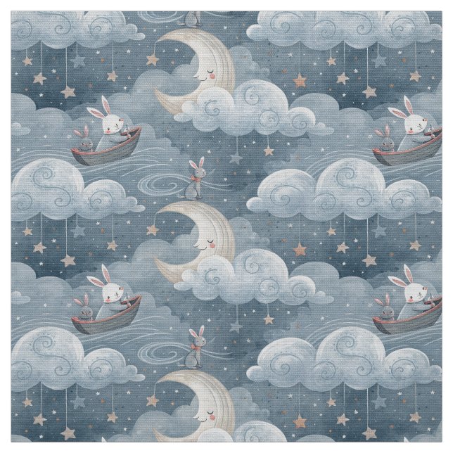 Vintages Kaninchenmuster Blaue Kaninchen Druckmate Stoff (Muster)