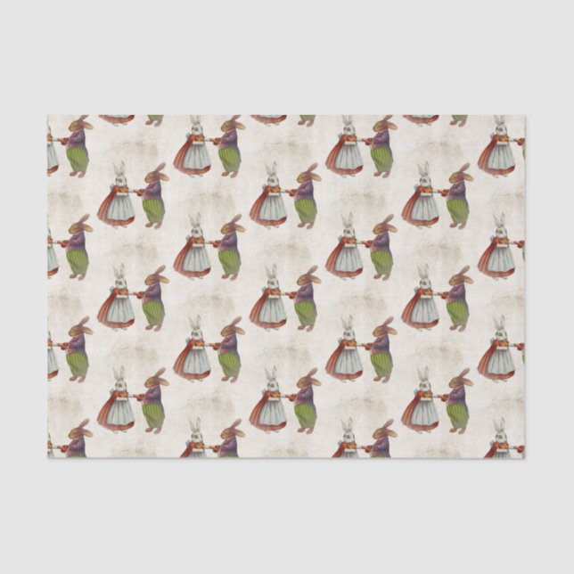 Vintages Kaninchenpaar in Viktorianischer Kleidung Seidenpapier (Vorderseite)