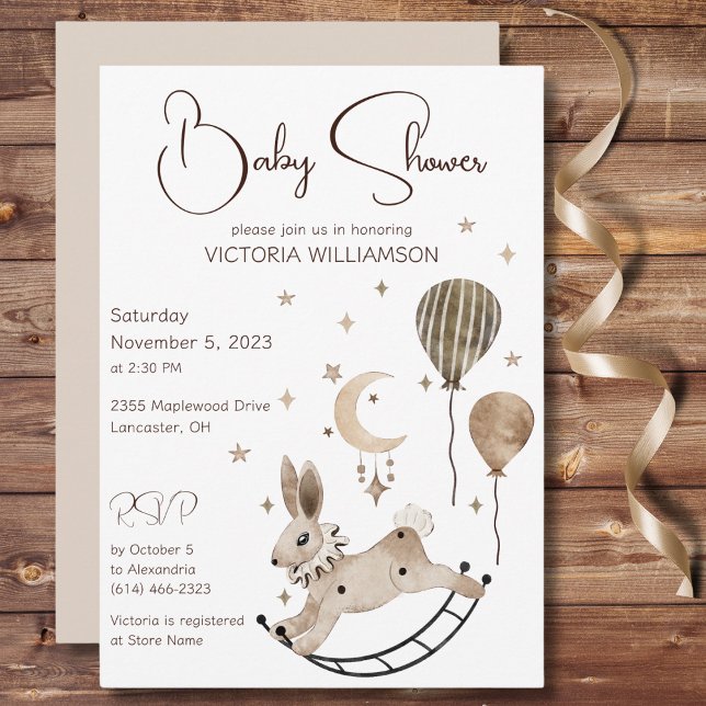 Vintages Kaninchenspielzeug und Balloons Babydusch Einladung (Von Creator hochgeladen)