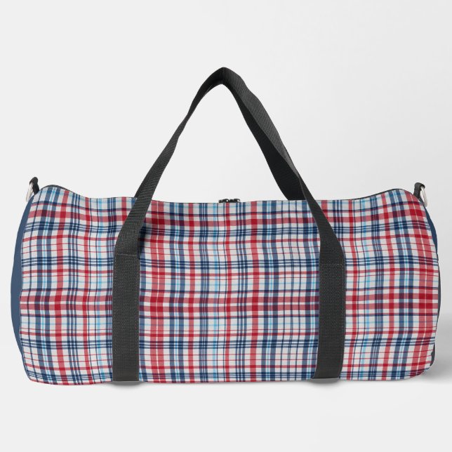 Vintages, kariertes, blaues Muster Duffle Bag (Vorderseite)