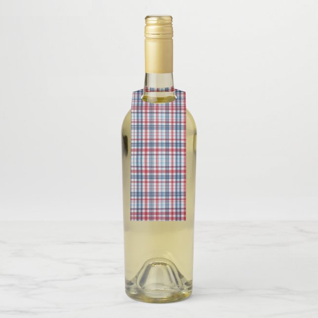 Vintages, kariertes, blaues Muster Flaschenanhänger (Auf Flasche)