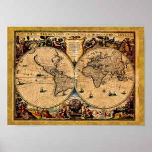 Vintages Karten-Nova totius terrarum 1625 Poster