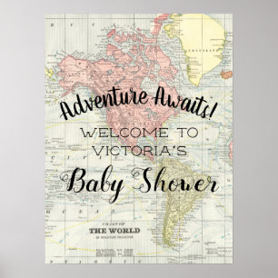 Vintages Kartenabenteuer erwartet Baby Shower-Zeic Poster