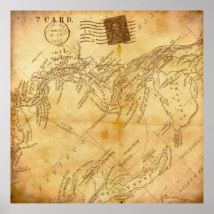 Vintages Kartenhintergrundpapier Poster