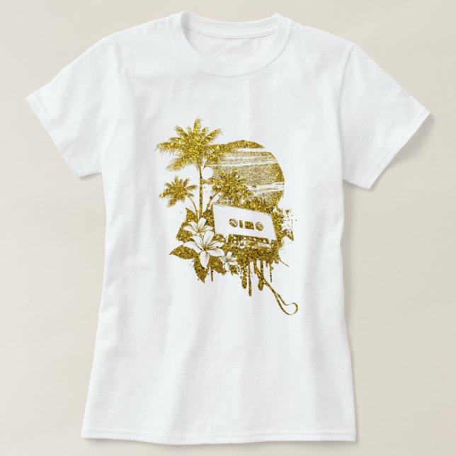 Vintages Kassettenband für Gold-Glitzer T-Shirt (Design vorne)