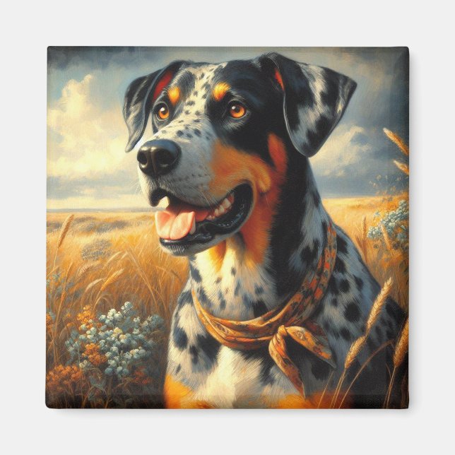 Vintages Katahoula Leopard Hundepainting Magnet (Vorne)
