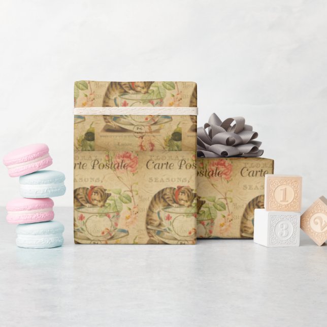 Vintages Kätzchen-Haustier mit stylischem Kätzchen Geschenkpapier (Babyparty)
