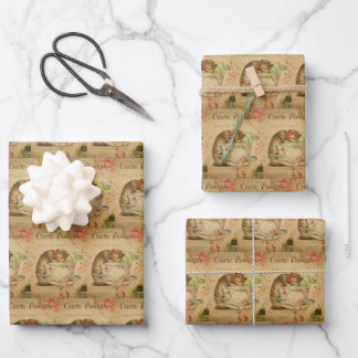 Vintages Kätzchen-Haustier mit stylischem Kätzchen Geschenkpapier Set