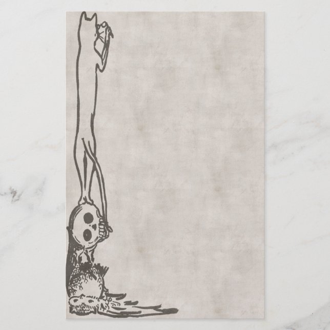 Vintages Katzen-, Schädel-u. Eulen-Briefpapier Briefpapier (Vorderseite)