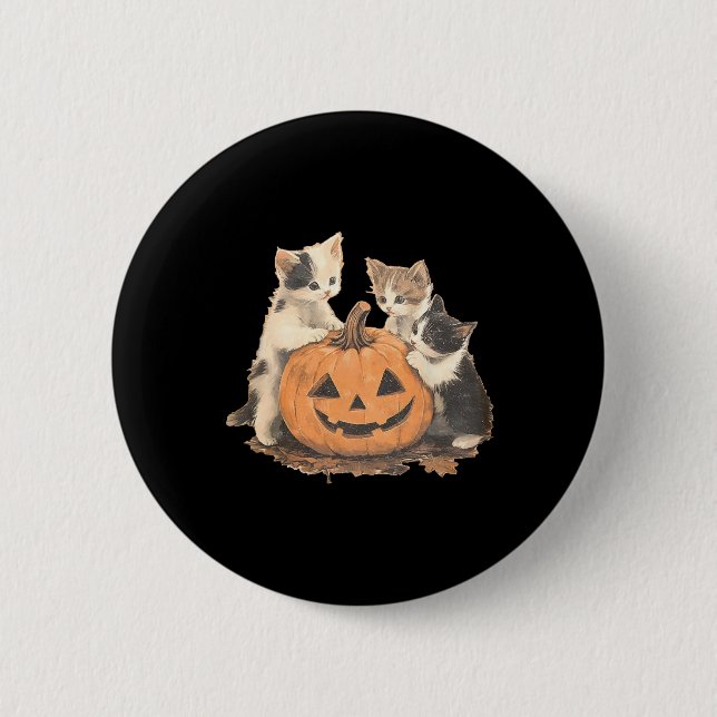 Vintages KatzenHalloween der 90er Button (Vorderseite)