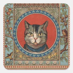 Vintages Katzenleben für Kitty Cat Classic Quadratischer Aufkleber