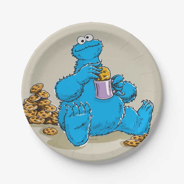 Vintages Keksmonster isst Cookies Pappteller (Vorderseite)