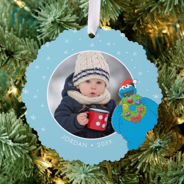 Vintages Keksmonster | Name und Foto Ornament Karte (Insitu (Baum))