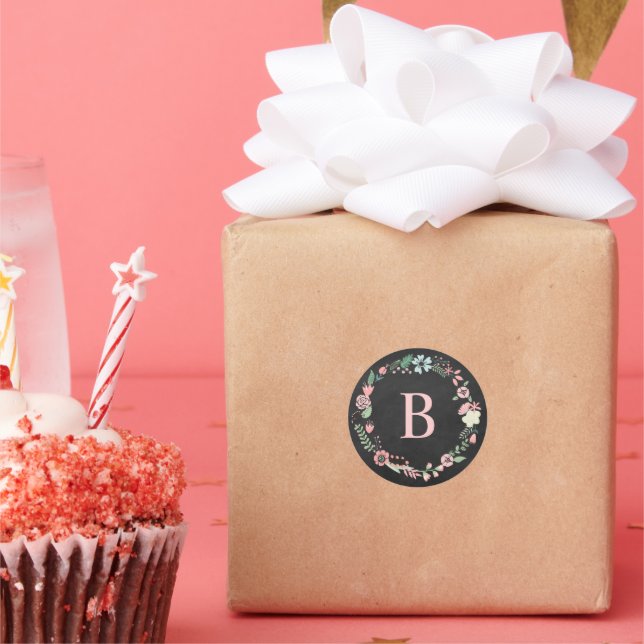 Vintages Khalkboard Monogramm Blumenkraut Runder Aufkleber (Party)