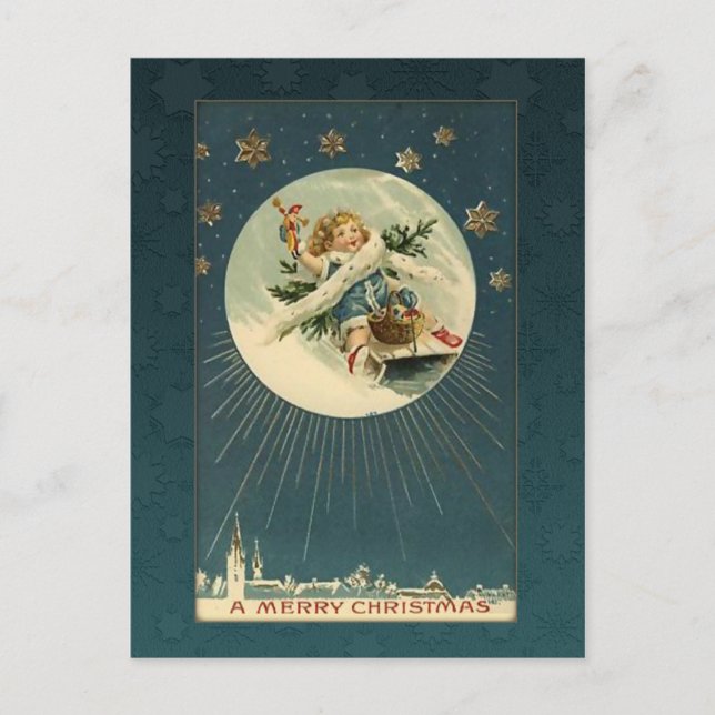 Vintages Kind auf Schlitten Postkarte (Vorderseite)