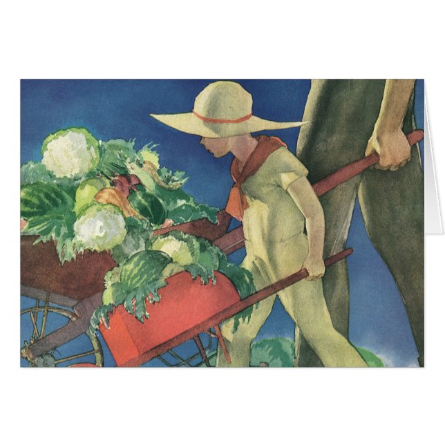 Vintages Kind, Bio Gartenarbeit; Siegesgarten (Vorderseite (Horizontal))