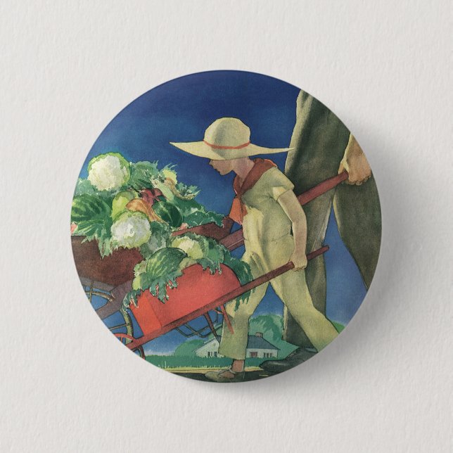 Vintages Kind, Bio Gartenarbeit; Siegesgarten Button (Vorderseite)