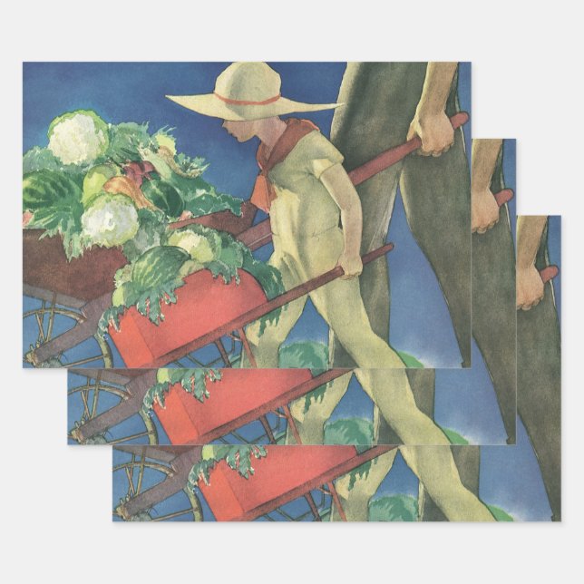 Vintages Kind, Bio Gartenarbeit; Siegesgarten Geschenkpapier Set (Set)