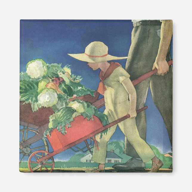 Vintages Kind, Bio Gartenarbeit; Siegesgarten Magnet (Vorne)