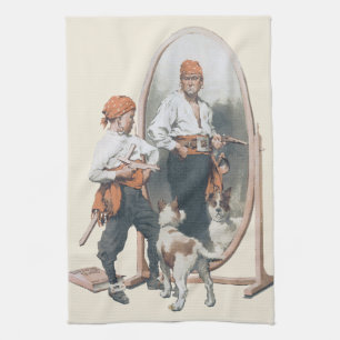 Vintages Kind, Boy Pirate, Hund, Spiegel, Bukcanee Geschirrtuch