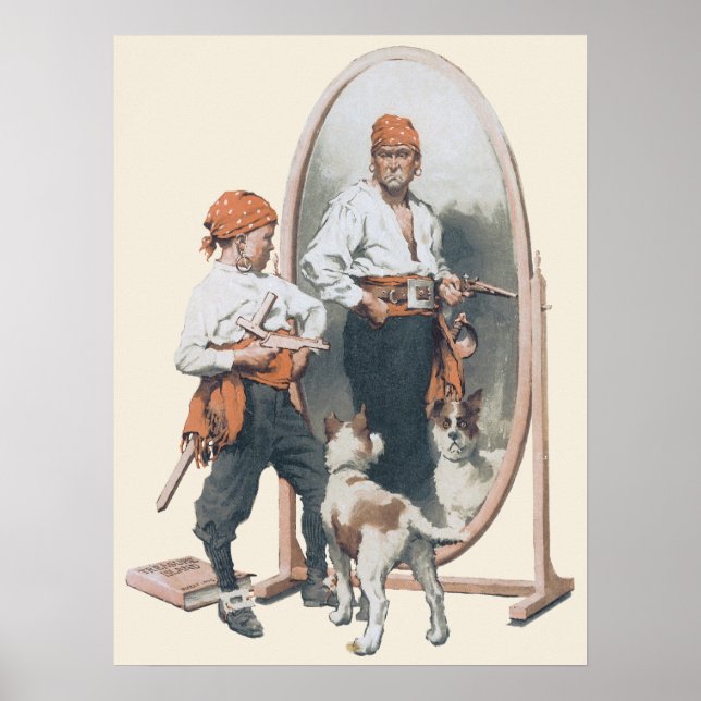 Vintages Kind, Boy Pirate, Hund, Spiegel, Bukcanee Poster (Vorne)