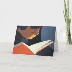 Vintages Kind, das ein Buch aus der Bibliothek lie Karte