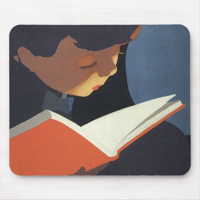 Vintages Kind, das ein Buch aus der Bibliothek lie Mousepad (Vorne)