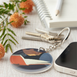 Vintages Kind, das ein Buch aus der Bibliothek lie Schlüsselanhänger