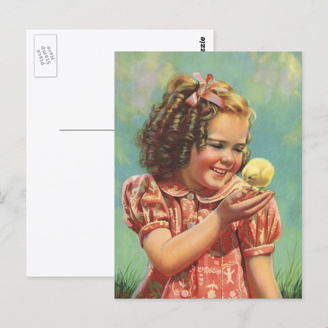 Vintages Kind, glückliches Lächeln, Mädchen mit Ba Postkarte (Vorne/Hinten)