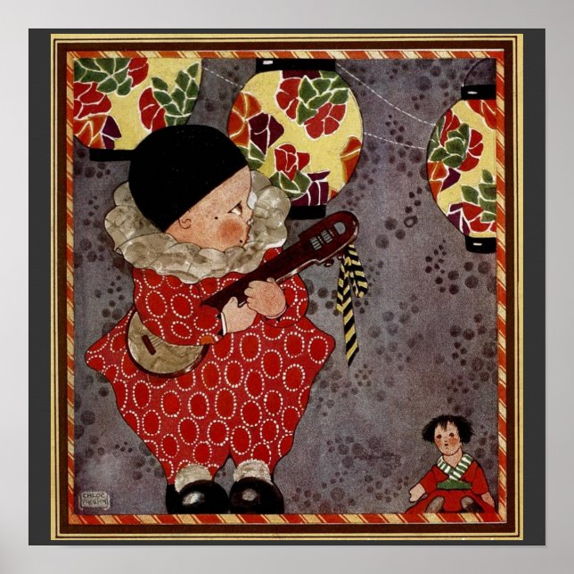 Vintages Kind Harlequin, Musiker spielt Banjo Poster (Vorne)