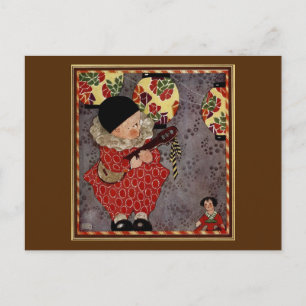 Vintages Kind Harlequin, Musiker spielt Banjo Postkarte