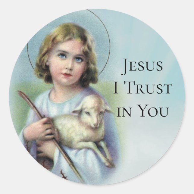 Vintages Kind Jesus mit Lamm Runder Aufkleber (Vorderseite)