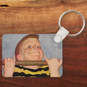 Vintages Kind, Junge, der Chin Ups macht, Sport tr Schlüsselanhänger