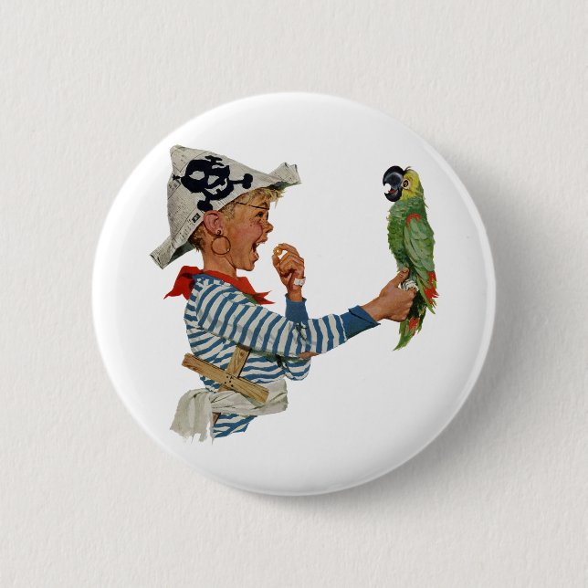 Vintages Kind, Junge Pirat Parrot Bird Button (Vorderseite)