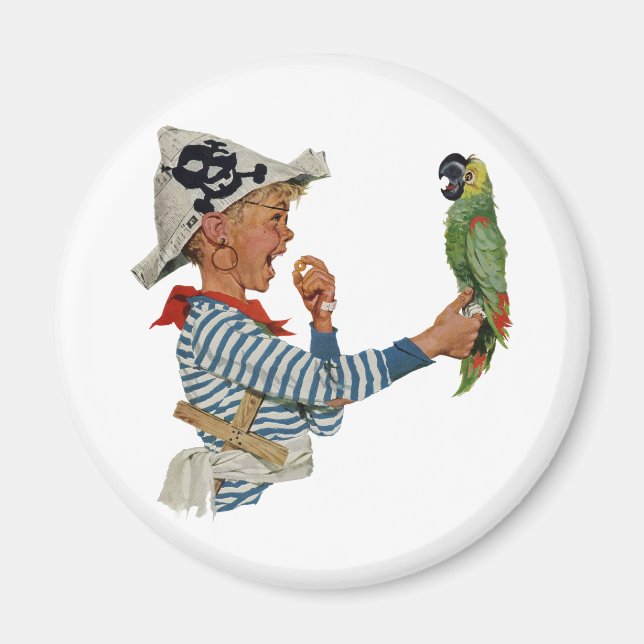 Vintages Kind, Junge Pirat Parrot Bird Magnet (Vorne)