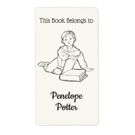 Vintages Kind mit Buch und Buchzeichen mit Ihrem N