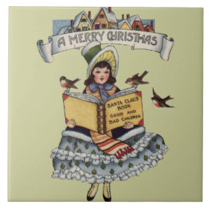 Vintages Kind mit dem Weihnachtsmann buchen Fliese