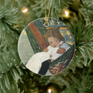 Vintages Kind mit Puppe von Jessie Willcox Smith Keramik Ornament