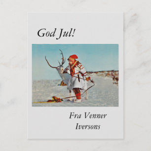 Vintages Kind mit Rentier Postkarte