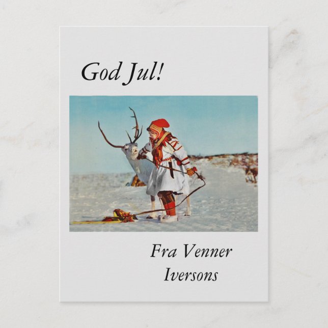 Vintages Kind mit Rentier Postkarte (Vorderseite)