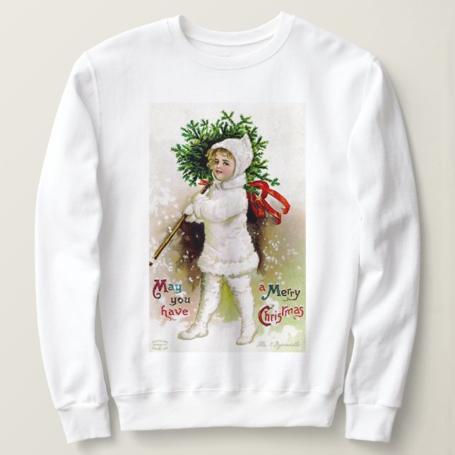 Vintages Kind mit Weihnachtsbaumurlaub Sweatshirt (Design vorne)