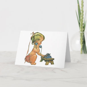 Vintages Kind Niedlich Blond Girl spricht auf Spie Karte