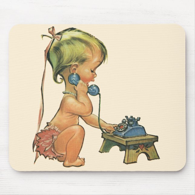 Vintages Kind Niedlich Blond Girl spricht auf Spie Mousepad (Vorne)