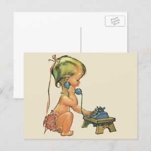 Vintages Kind Niedlich Blond Girl spricht auf Spie Postkarte