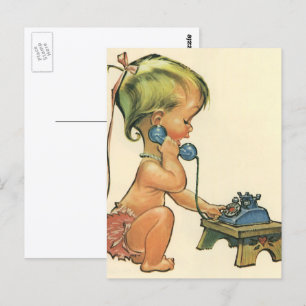 Vintages Kind Niedlich Blond Girl spricht auf Spie Postkarte