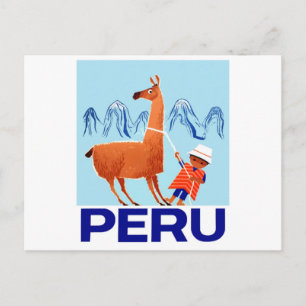 Vintages Kind- und Lama-Peru-Reiseplakat Postkarte