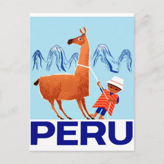 Vintages Kind- und Lama-Peru-Reiseplakat Postkarte