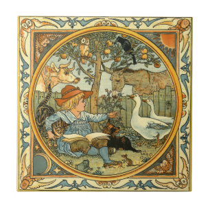Vintages Kind und Tiere von Walter Crane Fliese