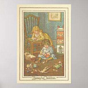 Vintages Kinderbuch Sonnige Illustration Poster